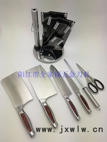 陽江不銹**具  亞克力可旋轉(zhuǎn)套裝菜刀七件套Q -7802  廠家批發(fā)禮品套刀