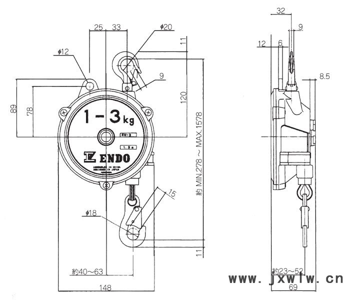 日本ENDO平衡器EW-3遠藤平衡器1-3kg塔式彈簧平衡器電批平衡器